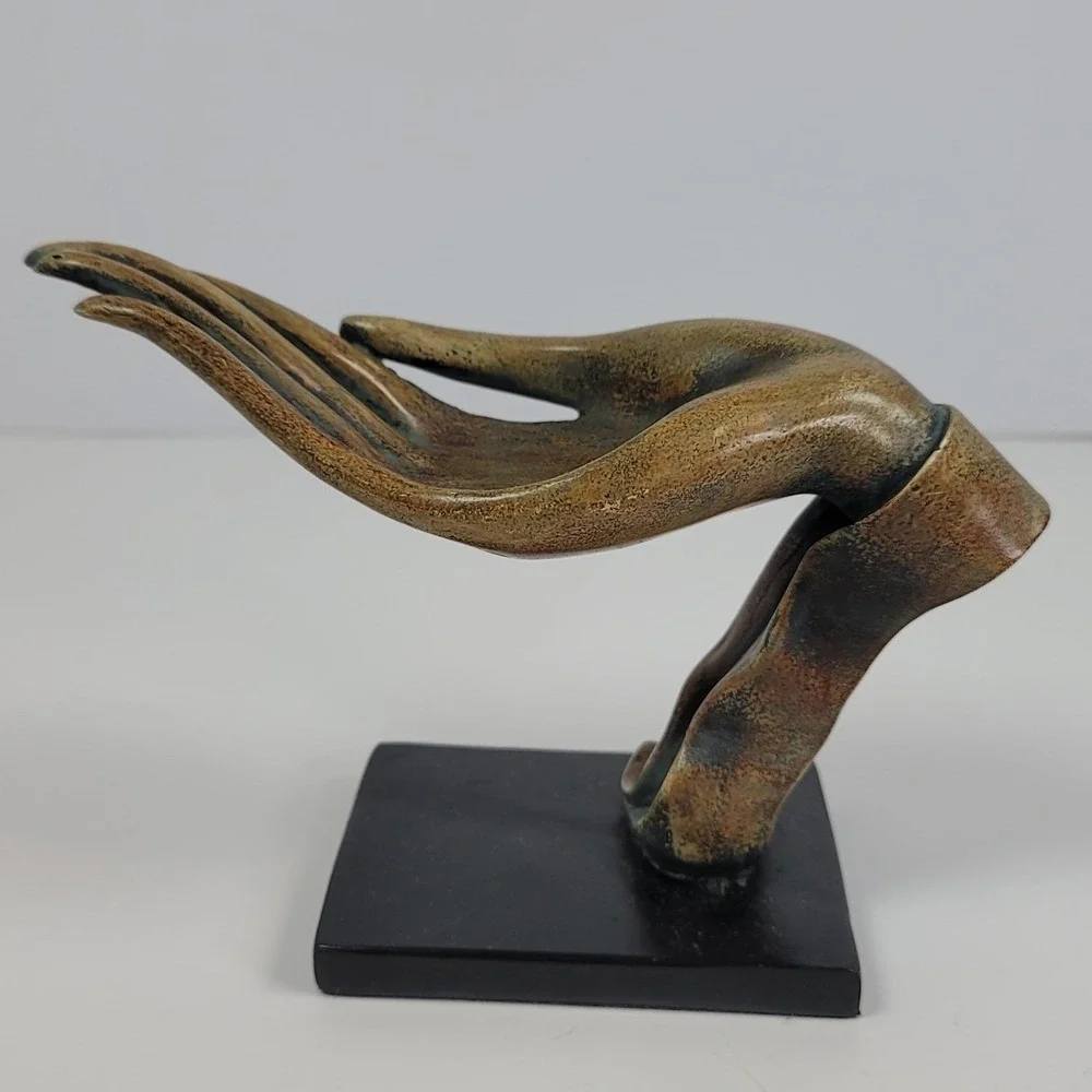 Bronze Tone Hand Sculpture Candle Holder Vintage Style Decorative Art Statue
